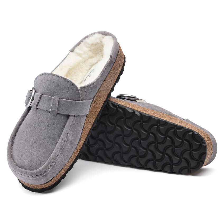 (WMNS) Birkenthtstock Buckley Shearling Suede Leather Narrow Fit Sandals 'Whale Gray' 1020671
