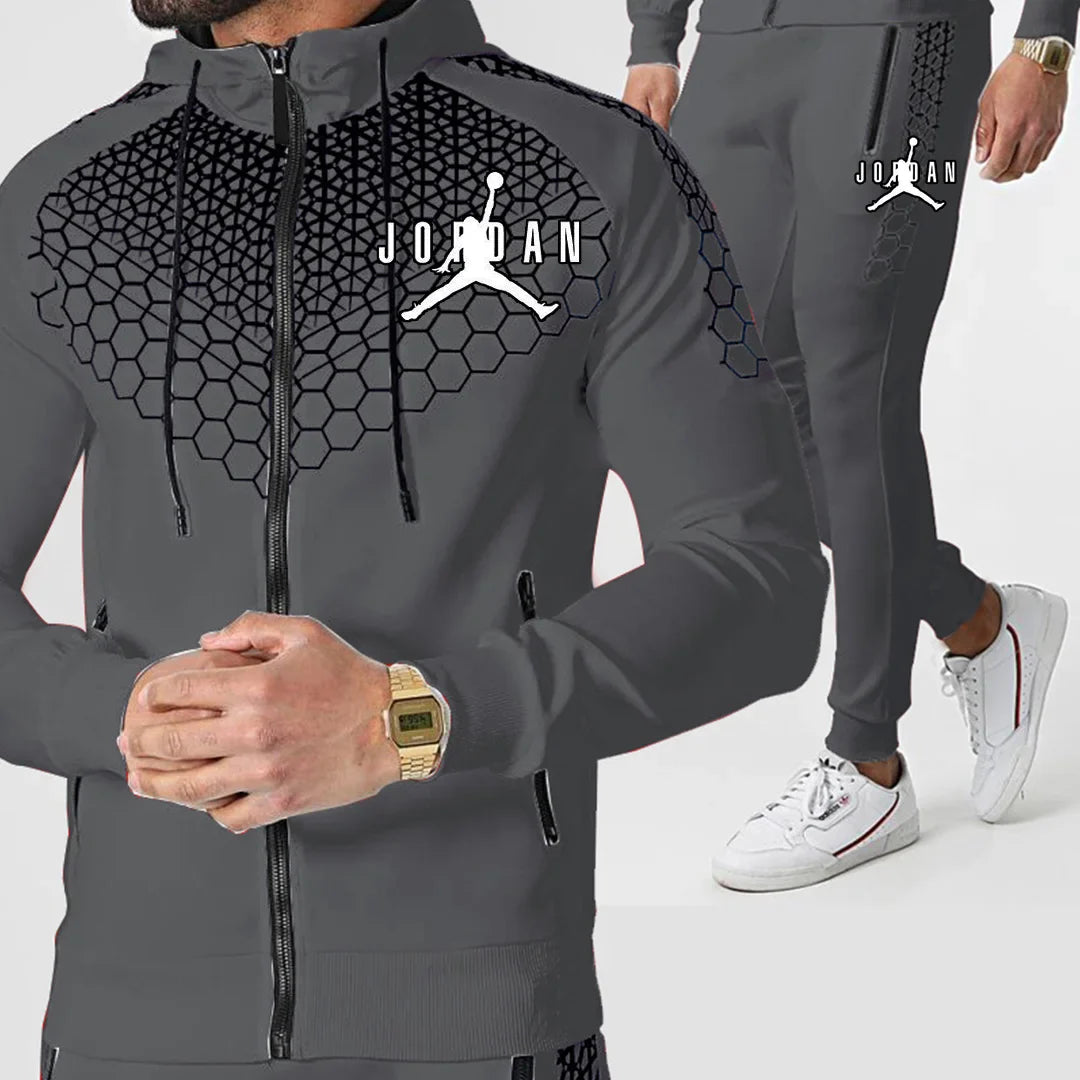 plus cashmere men's electronic honeycomb spring and autumn sports suit