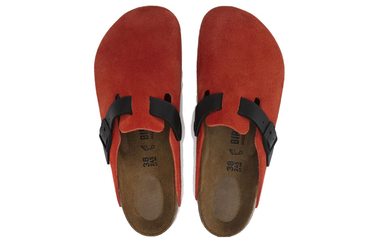 Birkenthtstock Boston Suede Leather/Birko-Flor Narrow Fit 'Tomato/Black' 1025971