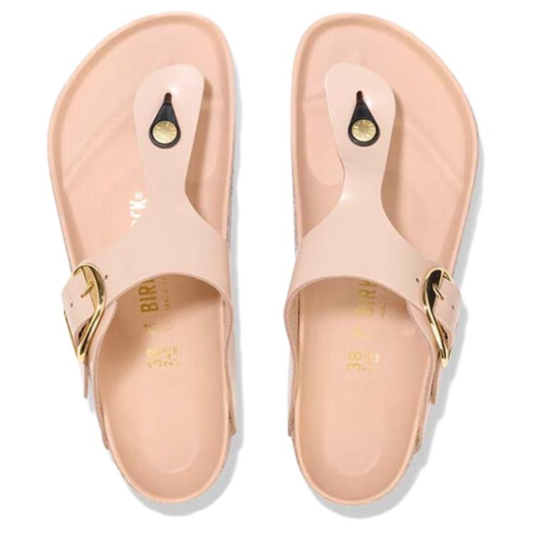 Birkenthtstock Gizeh Big Buckle Natural Leather Patent Narrow Fit Sandals 'High Shine New Beige' 1026572