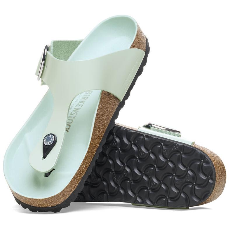 Birkenthtstock Gizeh Big Buckle Natural Leather Patent Narrow Fit Sandals ' High Shine Surf Green' 1026542
