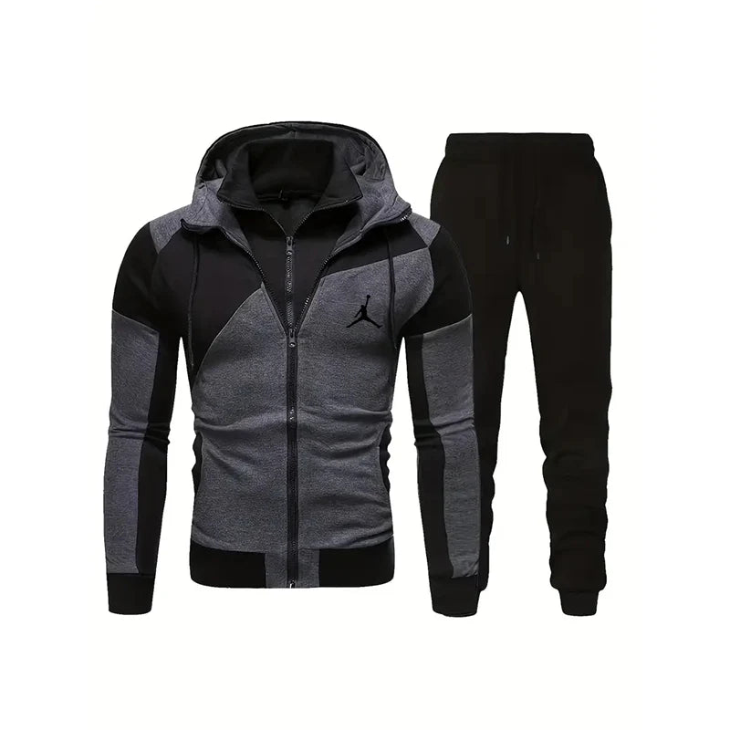 Men's Casual Zip Colorblock Hooded Track Jacket