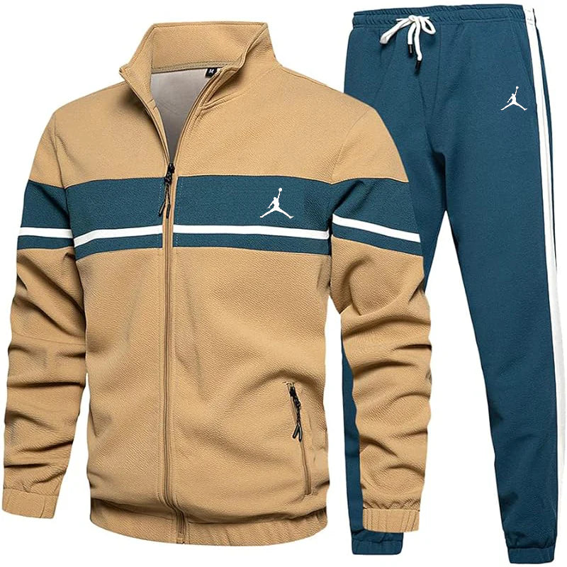 Casual contrast color jogging sportswear suit