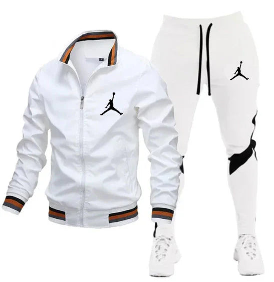 New Men's Jacket Set Casual Set Spliced Pants Baseball Stand Neck Jacket High Quality Jacke