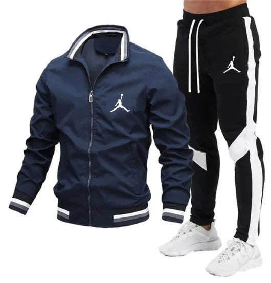 New Men's Jacket Set Casual Set Spliced Pants Baseball Stand Neck Jacket High Quality Jacke