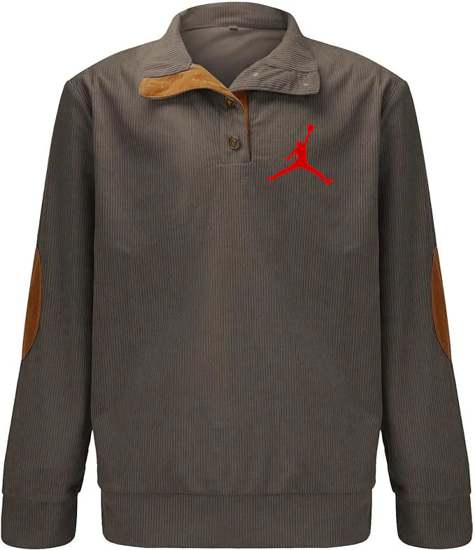 Mens Corduroy Lapel Collar Button Up Pullover