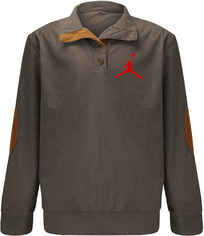 Mens Corduroy Lapel Collar Button Up Pullover