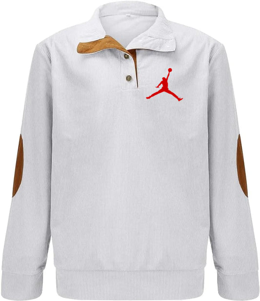 Mens Corduroy Lapel Collar Button Up Pullover