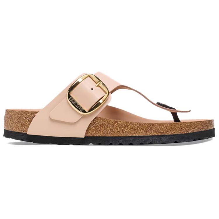 Birkenthtstock Gizeh Big Buckle Natural Leather Patent Narrow Fit Sandals 'High Shine New Beige' 1026572