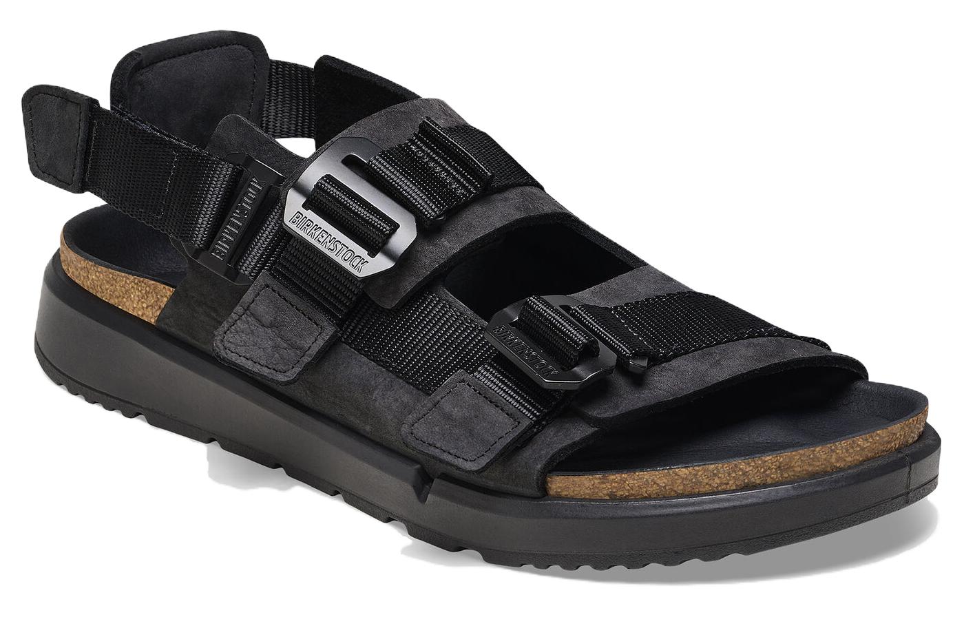 Birkenthtstock Shinjuku Natural Leather Textile Sandals 'Black' 1024599