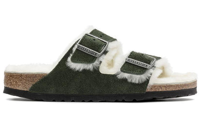 Birkenthtstock Arizona Shearling Sandal Suede Leather Narrow Fit 'Green' 1021102