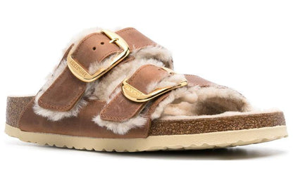 (WMNS) Birkenthtstock Arizona Big Buckle Shearling Oiled Leather Narrow Fit 'Cognac' 1025441