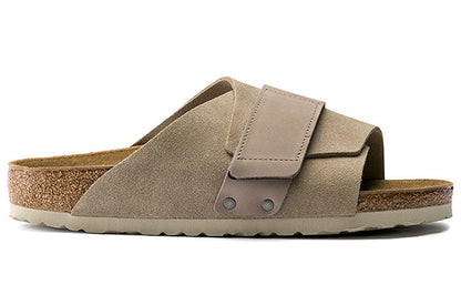 Birkenthtstock Kyoto Nubuk Leather Narrow Fit Slides ' Taupe' 1015573