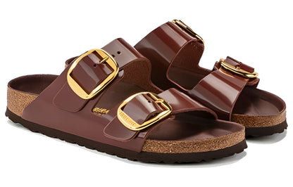 (WMNS) Birkenthtstock Arizona Big Buckle Natural Leather Patent 'Clay Dark brown' 1021388
