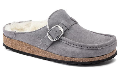 (WMNS) Birkenthtstock Buckley Shearling Suede Leather Narrow Fit Sandals 'Whale Gray' 1020671