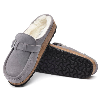 (WMNS) Birkenthtstock Buckley Shearling Suede Leather Narrow Fit Sandals 'Whale Gray' 1020671