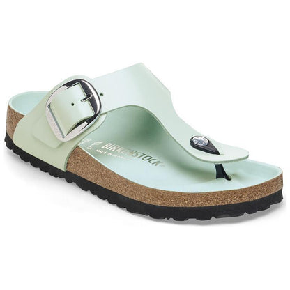Birkenthtstock Gizeh Big Buckle Natural Leather Patent Narrow Fit Sandals ' High Shine Surf Green' 1026542