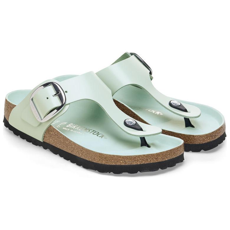 Birkenthtstock Gizeh Big Buckle Natural Leather Patent Narrow Fit Sandals ' High Shine Surf Green' 1026542