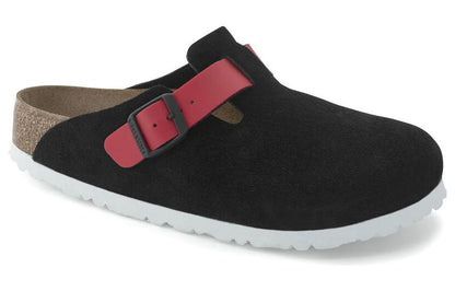 (WMNS) Birkenthtstock Boston Suede Leather/Birko-Flor 'Black / Active red' 1025939