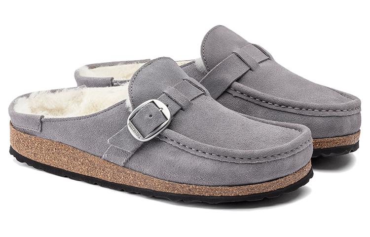 (WMNS) Birkenthtstock Buckley Shearling Suede Leather Narrow Fit Sandals 'Whale Gray' 1020671
