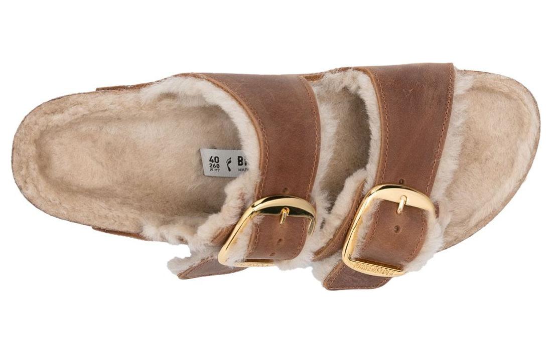 (WMNS) Birkenthtstock Arizona Big Buckle Shearling Oiled Leather Narrow Fit 'Cognac' 1025441