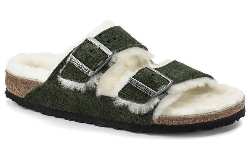 Birkenthtstock Arizona Shearling Sandal Suede Leather Narrow Fit 'Green' 1021102
