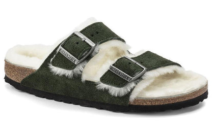 Birkenthtstock Arizona Shearling Sandal Suede Leather Narrow Fit 'Green' 1021102