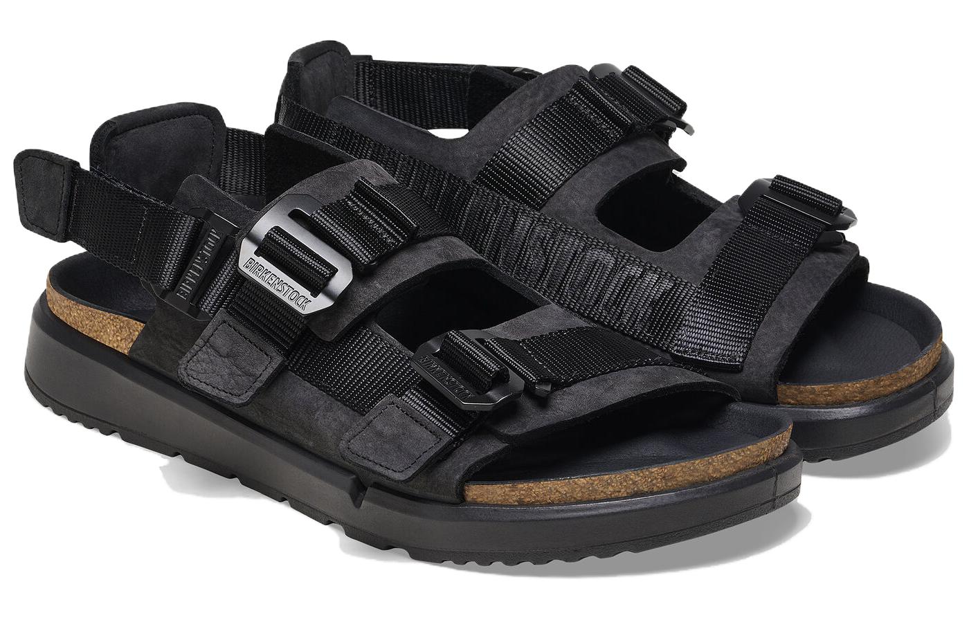 Birkenthtstock Shinjuku Natural Leather Textile Sandals 'Black' 1024599