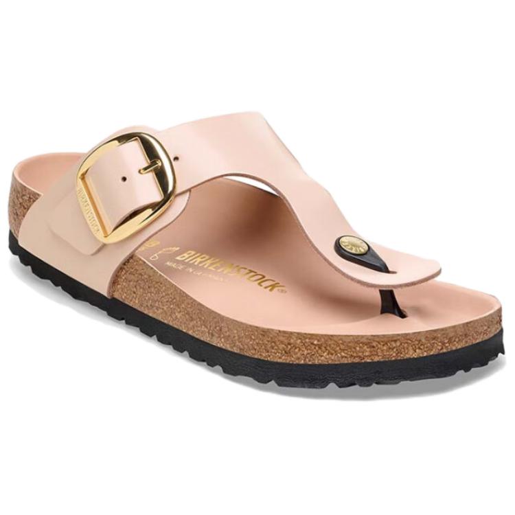 Birkenthtstock Gizeh Big Buckle Natural Leather Patent Narrow Fit Sandals 'High Shine New Beige' 1026572
