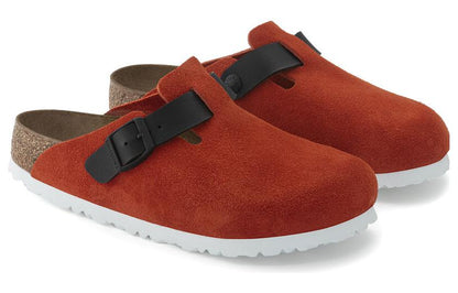 Birkenthtstock Boston Suede Leather/Birko-Flor Narrow Fit 'Tomato/Black' 1025971