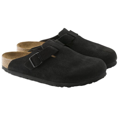 Birkenthtstock Boston Soft Footbed Suede Leather Sandals 'Black' 0660471