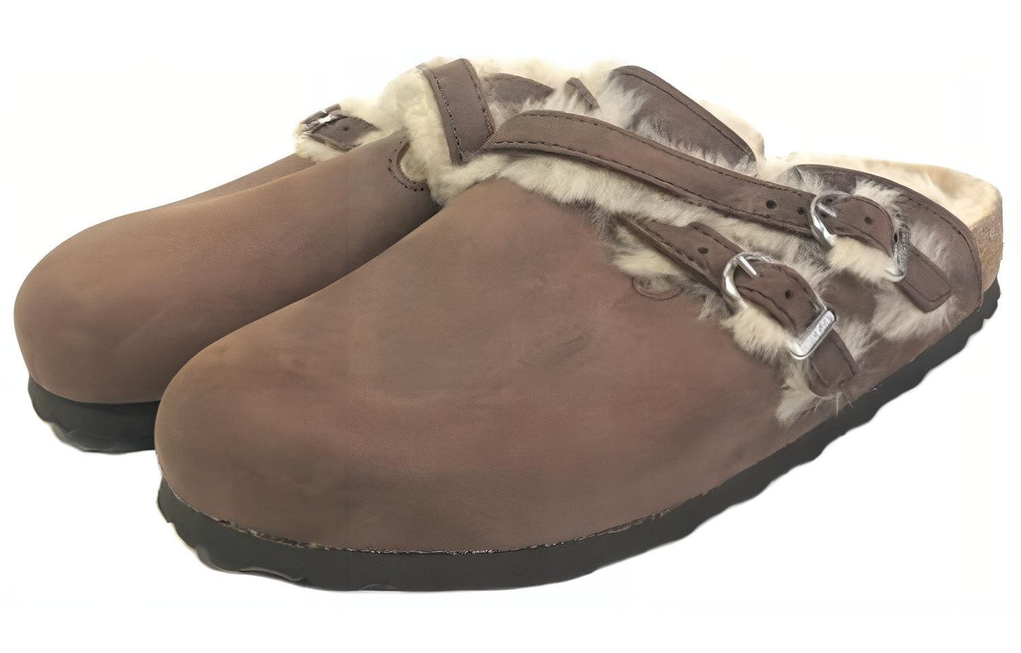 (WMNS) Birkenthtstock Blair Shearling Oiled Leather Sandals 'Brown' 1020390