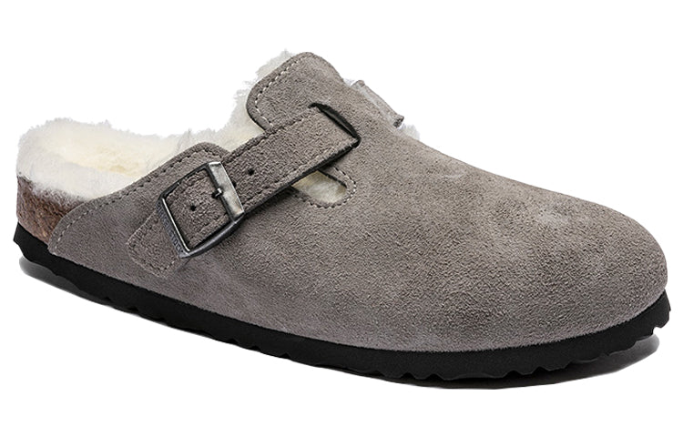 Birkenthtstock Boston Fur Narrow 'Suede Stone Coin Grey' 1017650