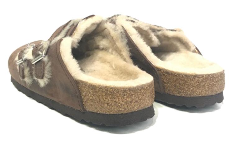 (WMNS) Birkenthtstock Blair Shearling Oiled Leather Sandals 'Brown' 1020390