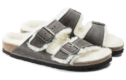 Birkenthtstock Arizona Shearling Waxy Leather Oiled 'Iron' 1021067