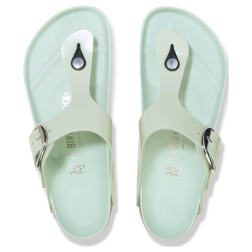 Birkenthtstock Gizeh Big Buckle Natural Leather Patent Narrow Fit Sandals ' High Shine Surf Green' 1026542