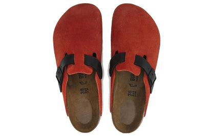 Birkenthtstock Boston Suede Leather/Birko-Flor Narrow Fit 'Tomato/Black' 1025971