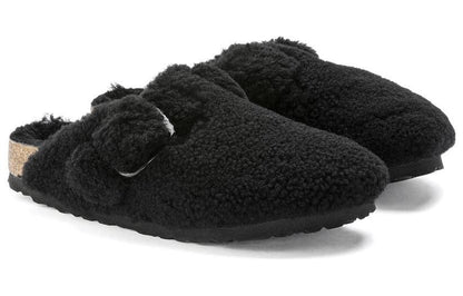 (WMNS) Birkenthtstock Boston Big Buckle Shearling Narrow Fit 'Black' 1025700