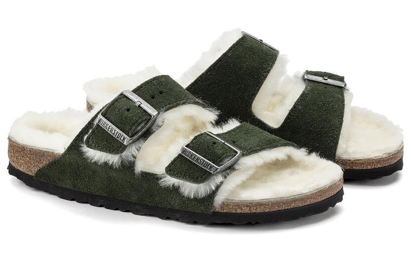 Birkenthtstock Arizona Shearling Sandal Suede Leather Narrow Fit 'Green' 1021102