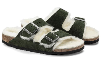 Birkenthtstock Arizona Shearling Sandal Suede Leather Narrow Fit 'Green' 1021102