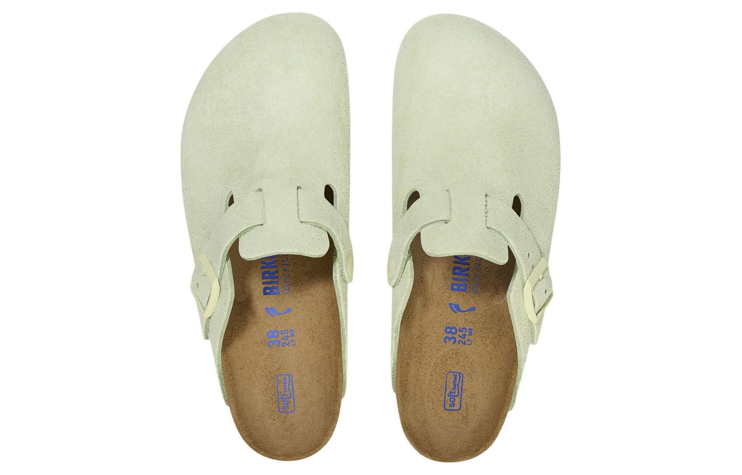 Birkenthtstock Boston Soft Footbed Suede Leather Narrow Fit Sandals 'Faded Lime' 1027678