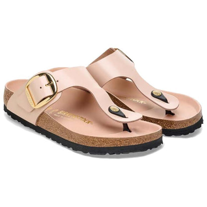 Birkenthtstock Gizeh Big Buckle Natural Leather Patent Narrow Fit Sandals 'High Shine New Beige' 1026572