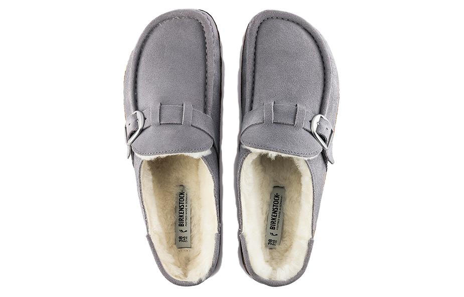 (WMNS) Birkenthtstock Buckley Shearling Suede Leather Narrow Fit Sandals 'Whale Gray' 1020671