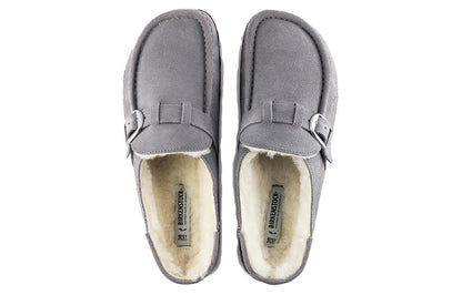 (WMNS) Birkenthtstock Buckley Shearling Suede Leather Narrow Fit Sandals 'Whale Gray' 1020671