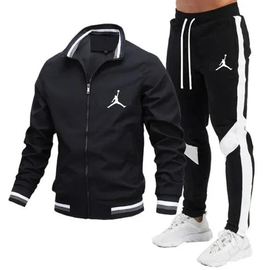 New Men's Jacket Set Casual Set Spliced Pants Baseball Stand Neck Jacket High Quality Jacke