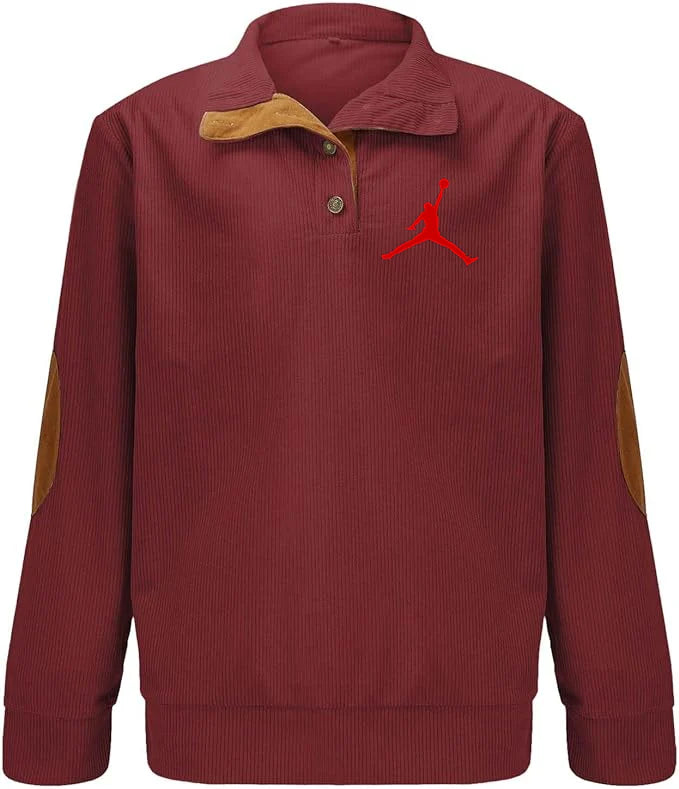 Mens Corduroy Lapel Collar Button Up Pullover