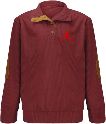 Mens Corduroy Lapel Collar Button Up Pullover