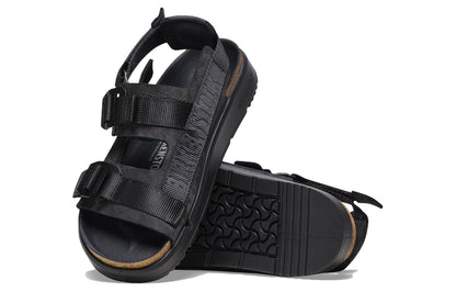 Birkenthtstock Shinjuku Natural Leather Textile Sandals 'Black' 1024599