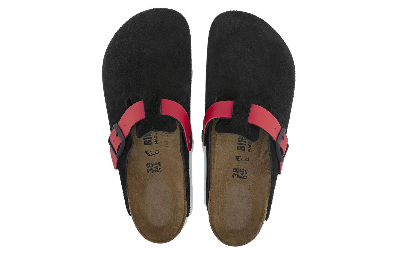 (WMNS) Birkenthtstock Boston Suede Leather/Birko-Flor 'Black / Active red' 1025939