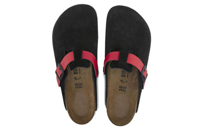 (WMNS) Birkenthtstock Boston Suede Leather/Birko-Flor 'Black / Active red' 1025939